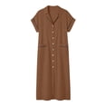 thumbnail image 7 of ClodeEU Women's V Neck Short Sleeve Button Down Maxi Dress,Casual Loose Dress with Front Slit Brown,Women's Plus XXL, 7 of 7