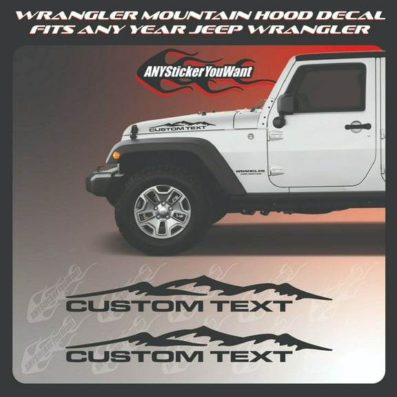 AnyStickerYouWant - Custom Mountain Vinyl Hood Decal Sticker Fits on and Compatible with Jeep Wrangler JL and Other Models