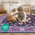 thumbnail image 4 of ODIKA 3'x5' Washable Throw Rug Purple Plum Motif Vintage Frame Pink Mauve Distressed Boho Grey for Entryway, Kitchen, Mudroom, Stain Resistant, Low Profile, Non-Slip, 4 of 7