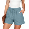 thumbnail image 5 of Women's Casual Shorts Comfy Elastic Waist Lightweight Summer Wide Leg Comfy Trendy Shorts with Pockets by Yigetop Light blue S, 5 of 7