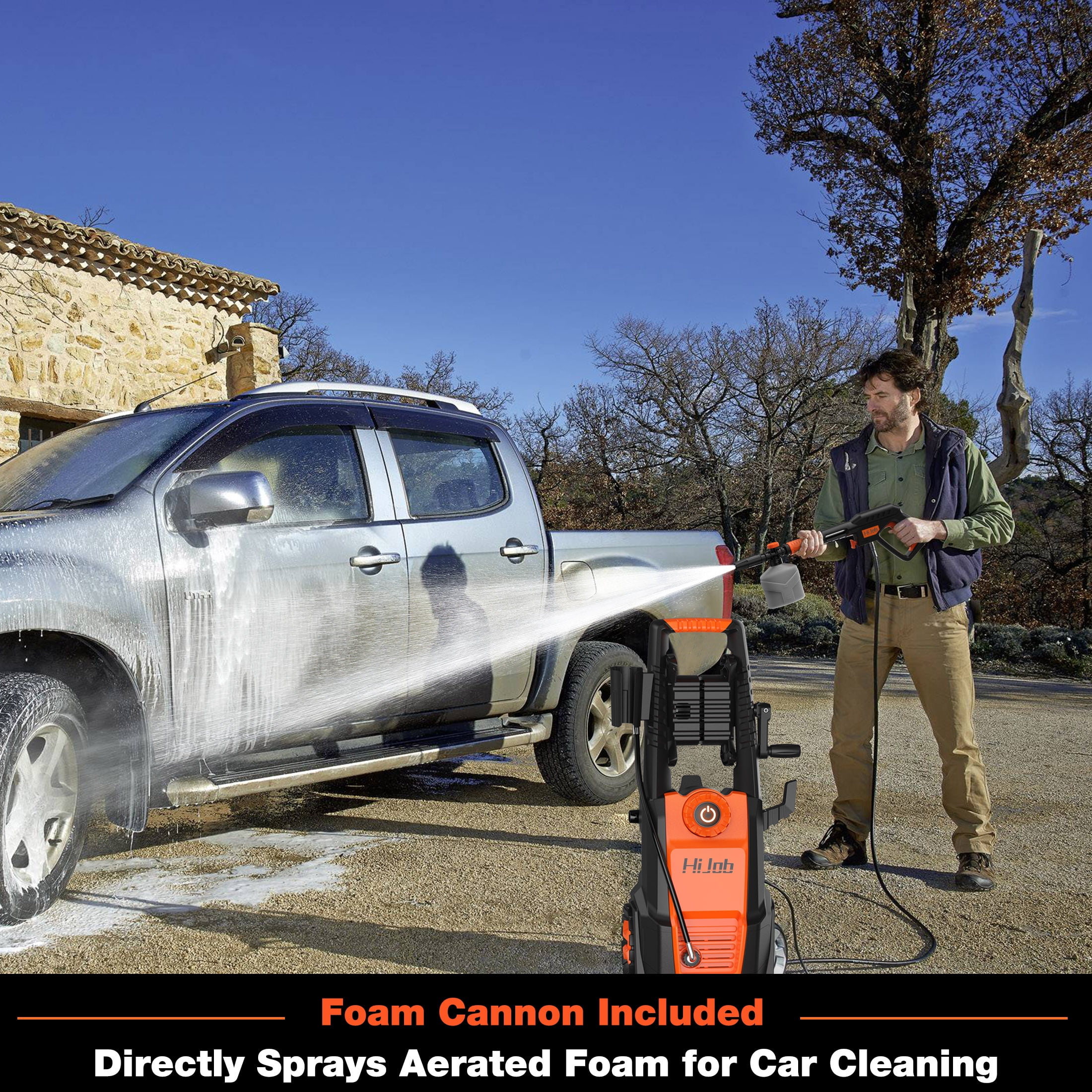 HIJOB Electric 4000 PSI High Power Water Washers Machine  w/ 20 ft Hose, 4 Nozzles, Max. 2.6 GPM for Patios/Cars/Fences/Driveways