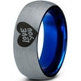 thumbnail image 1 of Tungsten Love You Heart Band Ring 8mm Men Women Comfort Fit Blue Dome Brushed Gray Polished, 1 of 4