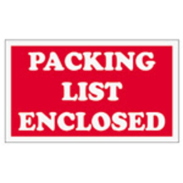 Tape Logic® Preprinted Shipping Labels, SCL538, 'Packing List Enclosed,' 3' x 5', Red/White, Pack Of 500