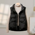 thumbnail image 2 of Htigea Sleeveless Jacket for Women Fall Winter Puffer Vest Solid Casual Loose Fit Coats Trendy Zip Stand Collar Vest with Pockets Black M, 2 of 3