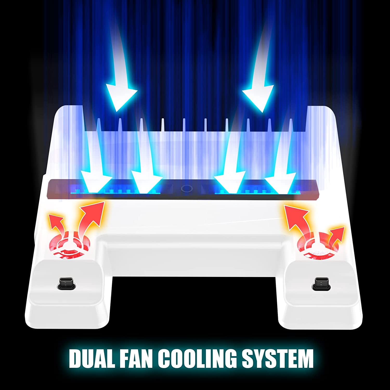 PS5 Cooling Stand, Fast Charging PS5 Stand with Cooling Fans, 3 Levels Adjustable Fans Speed, 12 PS5 Game Rack Organizer - White