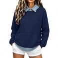 thumbnail image 3 of Frostluinai Sweatshirts with Jean Collared Women Denim Hem Patckwork Pullover Tops Long Sleeve Lightweight Fleece Line Sweat Shirts with Pocket S-XXL, 3 of 7