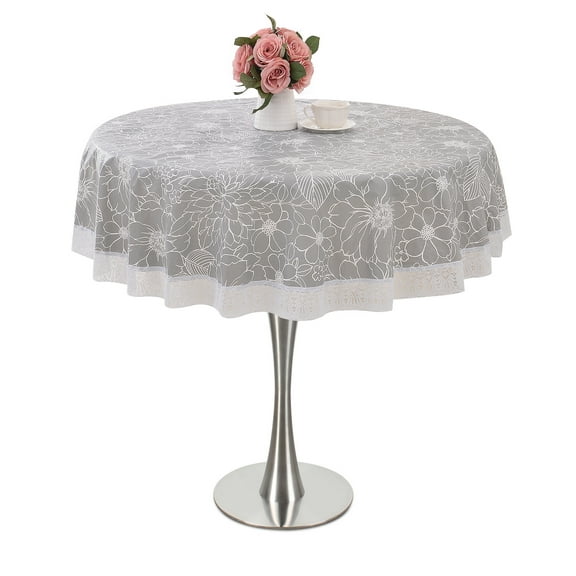 Round Tablecloth Vinyl Waterproof PVC Plastic Wipeable Spillproof Circle Tablecloths 60 Inch