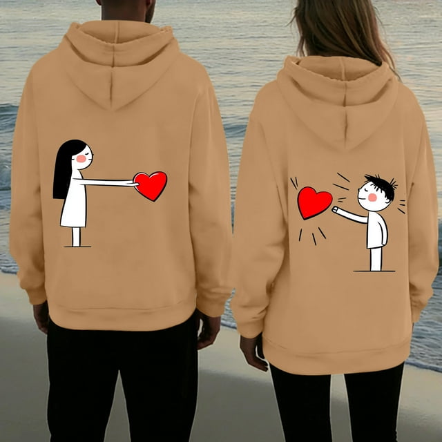 TaTaai His and Hers Valentine Print Hoodie, Cozy Pullover with Pocket, Matching Gift Sweatshirt Gift