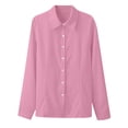 thumbnail image 2 of Ecqkame Womens Button Up Shirts Solid Color Long Sleeve Turn Down Collar Tops Casual Loose Formal Office Daily Blouse Pink XL, 2 of 8