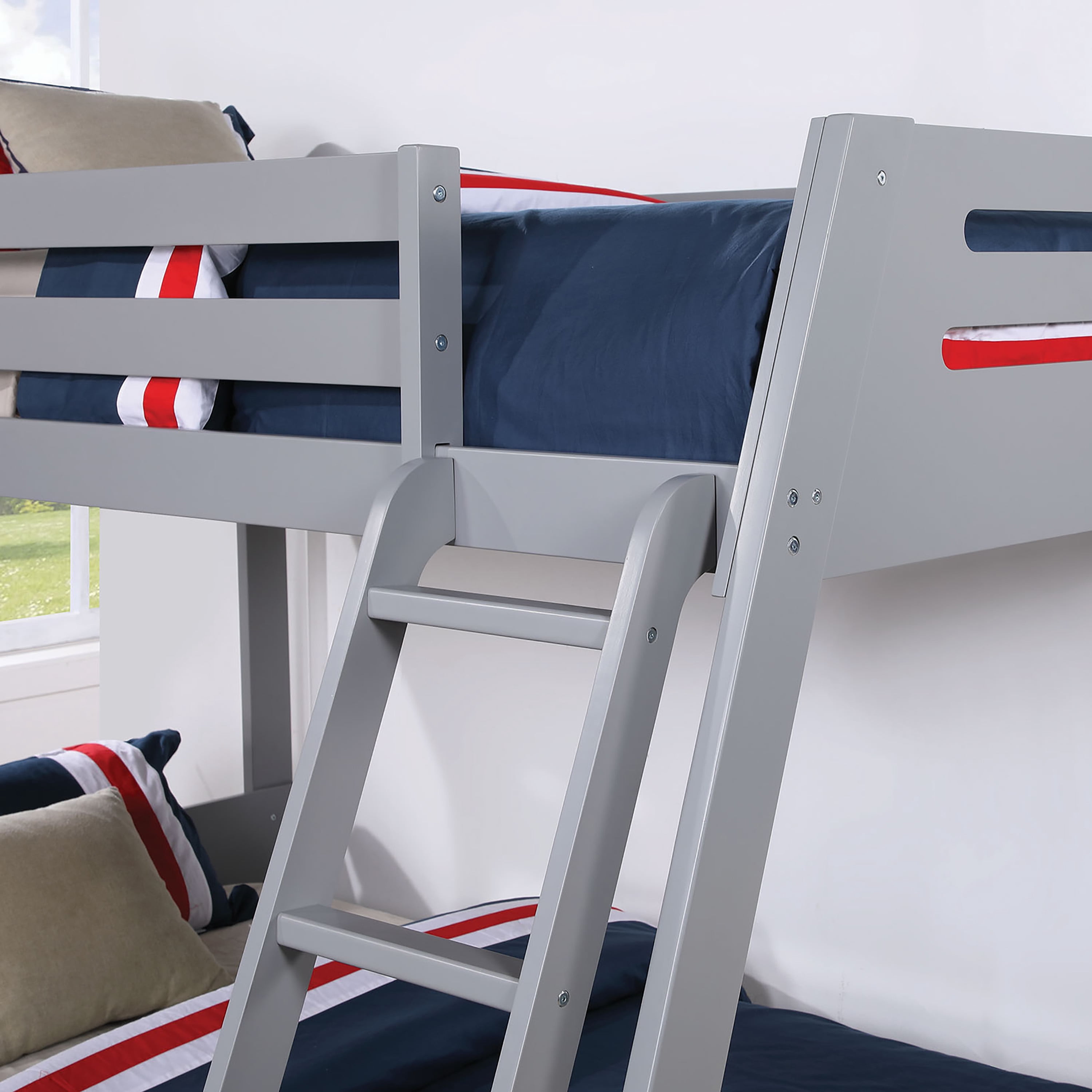 Furniture of America Bria Kids Solid Wood Twin-over-Full Bunk Bed, Gray
