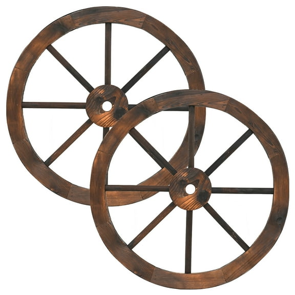Gymax 2 PCS Rustic 24'' Wood Wagon Wheels Carbonized Solid Fir Wood for Party Bar