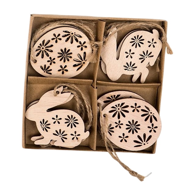 Abbracc 8Pieces Easter Wood Slices Rabbit Shapes Easter Egg Decorative Hanging Ornament