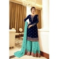 thumbnail image 2 of Pakistani Indian Sangeet Event Wear Designer Salwar Kameez Sharara Plazzo Suits ( Blue, XS - 36 ), 2 of 5
