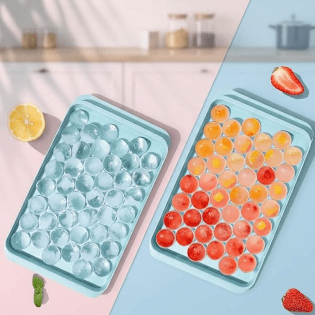 2-Pack Blue Round Ice Cube Trays with Lids and Storage Bin, Reusable Freezer Ice Cube Molds with Container for Easy Ice Making and Organization