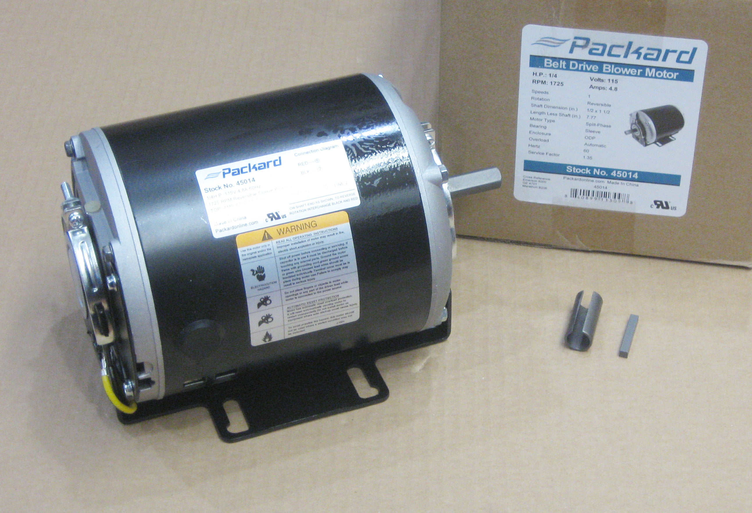 1//4 hp 1725 RPM 115V 48//56 Frame Packard 45014 Belt Drive Fan and Blower Motor