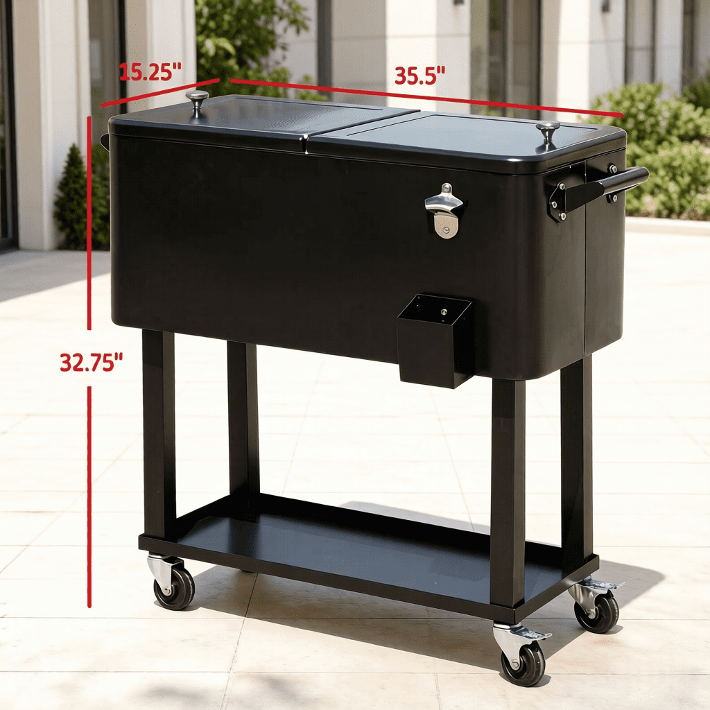 80 Quart 20 Gallon Rolling Outdoor Patio Cooler Cart, Beverage Ice Chest with Lockable Wheels, Built-in Bottle Opener & Drain Plug with Bottom Storage Shelf for Backyard Pool BBQ Party