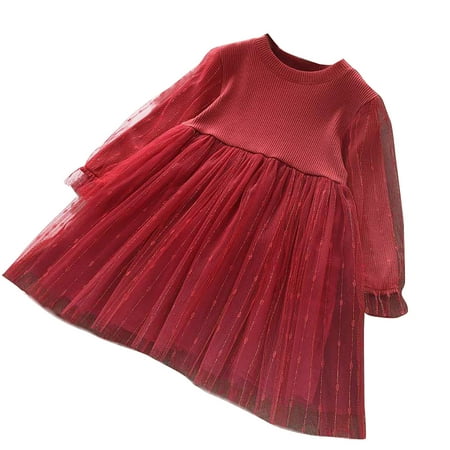 

DNDKILG Baby Toddler Girl Long Sleeve Sundress Sequin Dress Spring Dresses Red 3Y-8Y 100