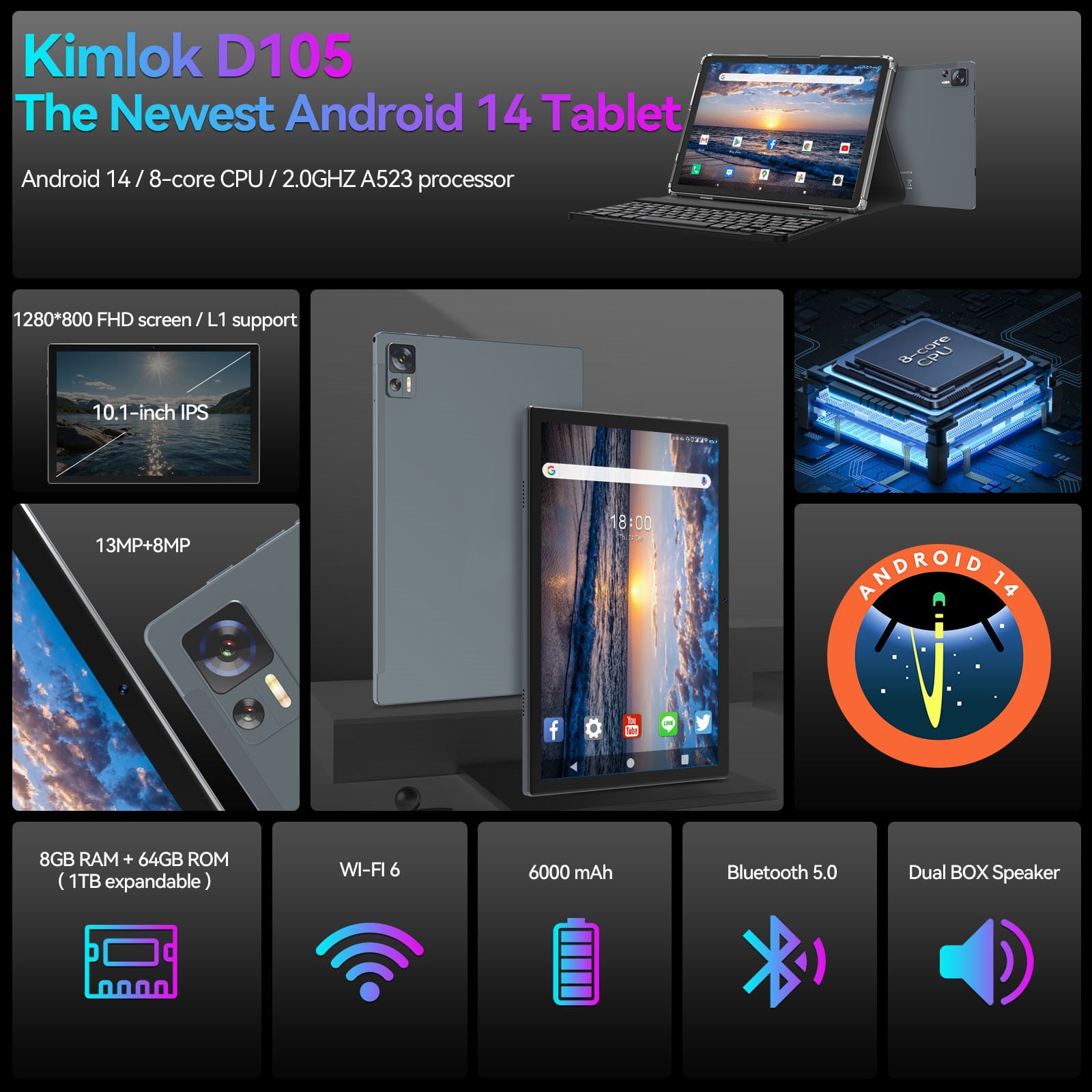 【サクラ様】Android14 タブレット本体10.1インチ 12GB+64GB Amazon.co.jp: タブレット 10インチ - Android14 タブレット Wi