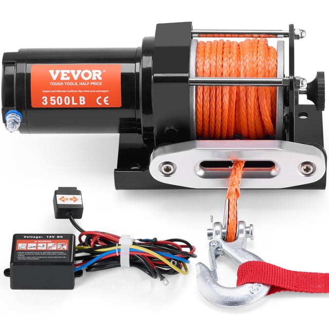 Cabrestante eléctrico VEVOR de 3500 libras, 12 V DC, con cuerda sintética