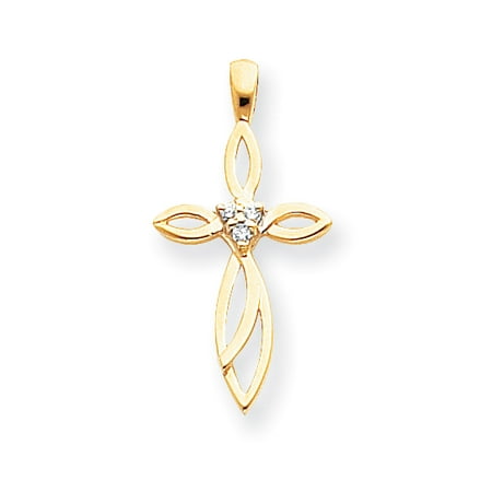 14k Yellow Gold Diamond Cross Religious Pendant Charm Necklace Fancy Fine Jewelry For Women Gift Set