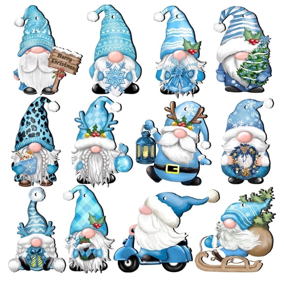 12pcs Christmas Wooden Ornaments (Blue) - Exquisite Hollowed-Out Decor for Xmas Tree/Window