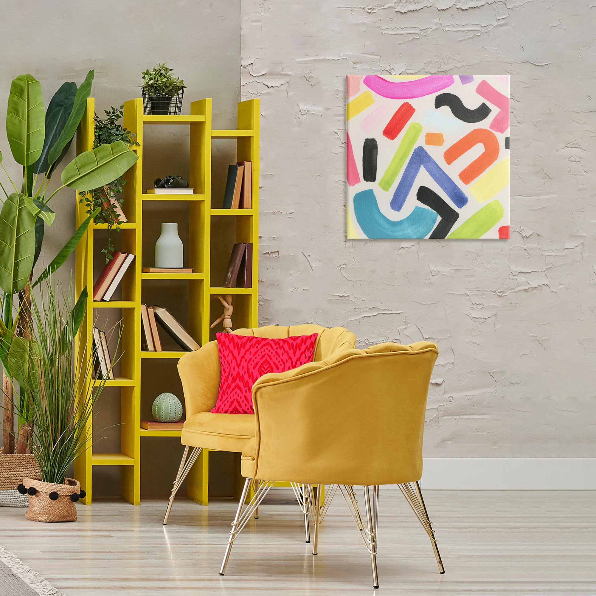 Stupell Industries Modern Squiggle Shapes Abstract Painting Wrapped Canvas Art Print Wall Art, 24 x 24
