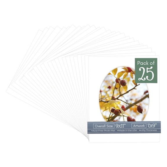 Off White Pebble Picture Frame Mat for 9x11 Frames - Oval Opening for 7x9 Photos - 25 Mats