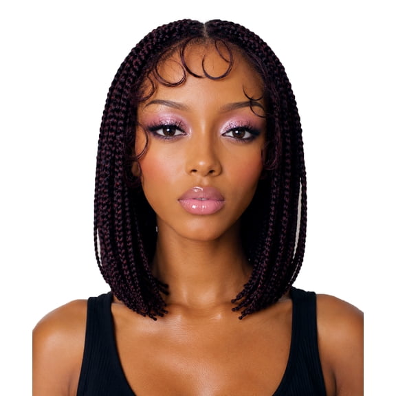 LUXLUXE Jayla Straight Braided 12 in Long Braided Wig, Beauty Heat Resistant Fiber,Deep Red and Black Blend