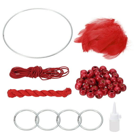 Uxcell DIY Dream Catcher, Making Dream Catcher Supplies Handmade Dream Catcher Kit Feather Crystal Beads for Wall Hanging Ornament Decor Craft, Red