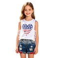 thumbnail image 2 of Letdown Outfit Sets for Toddler Graduation Girls Sleeveless Independence Day Print Fringe Lace Denim Washed Shorts Kids Clothing Sets Summer Outfits for Little Girls Independence Day Sets, 2 of 9