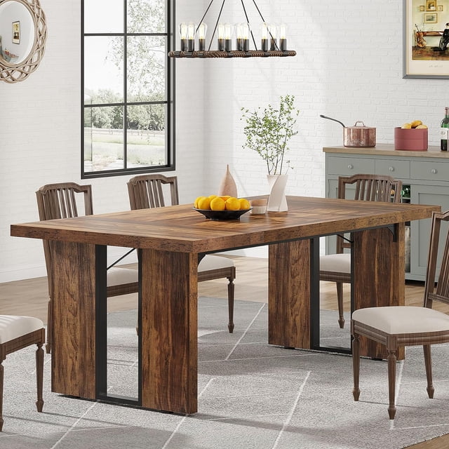 Tribesigns 71" Dining Table for 6 to 8 People, Farmhouse Rectangle Kitchen Table for Kitchen, Brown