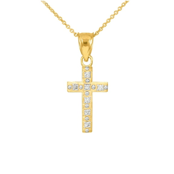 GOLD SMALL CROSS PENDANT NECKLACE WITH DIAMONDS : 10K Pendant with 20" chain