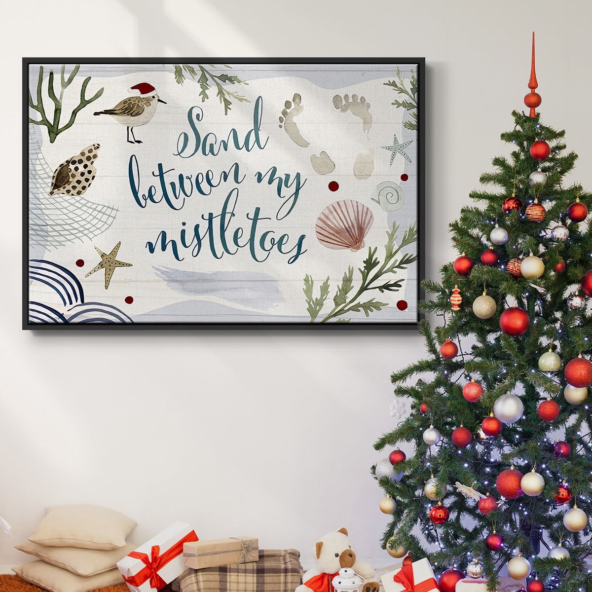 Sun-kissed Christmas Collection A - Framed Gallery Wrapped Holiday Canvas - 17 x 25 - Black Frame