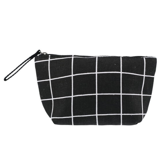 Vocoste 1 Pc Women Durable Lattice Small Cosmetic Bag for Travel Vacation Bathing Black Canvas