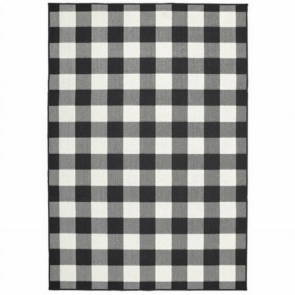 7 x 10 ft. Black & Ivory Gingham Indoor & Outdoor Area Rug