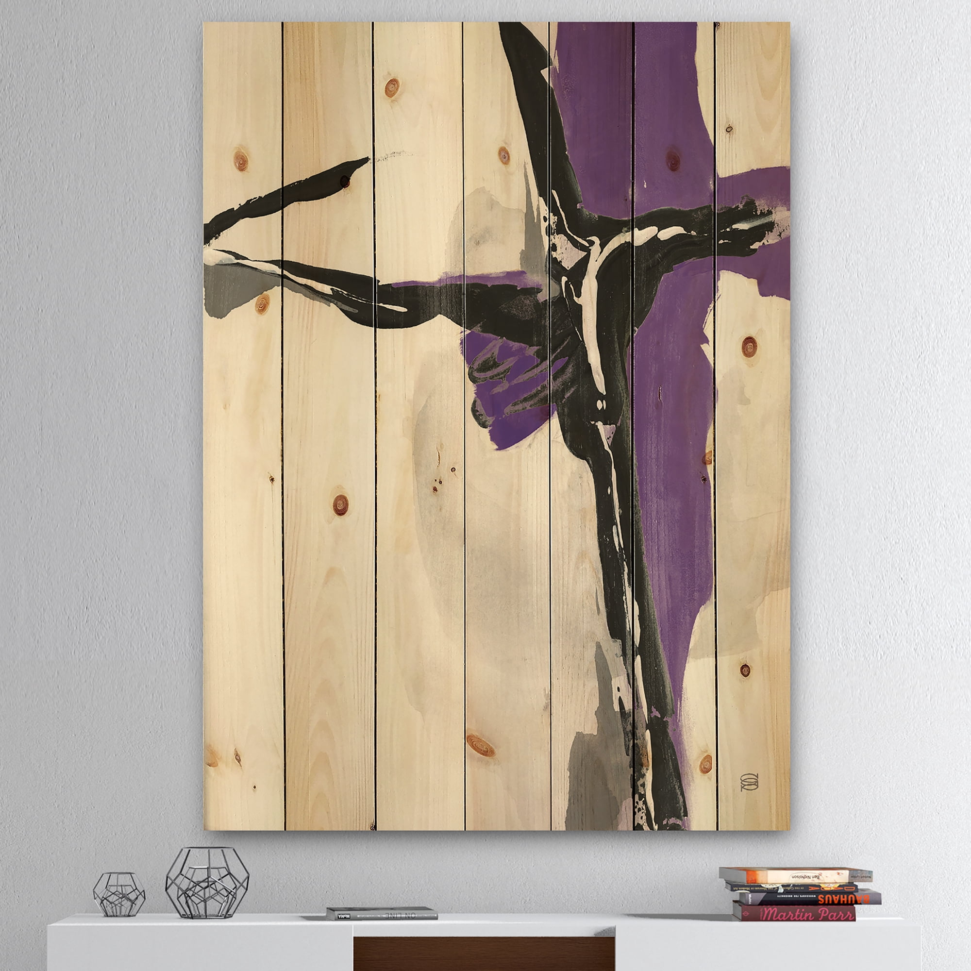 Designart 'Glam Cerulean I' Transitional Print on Natural Pine Wood