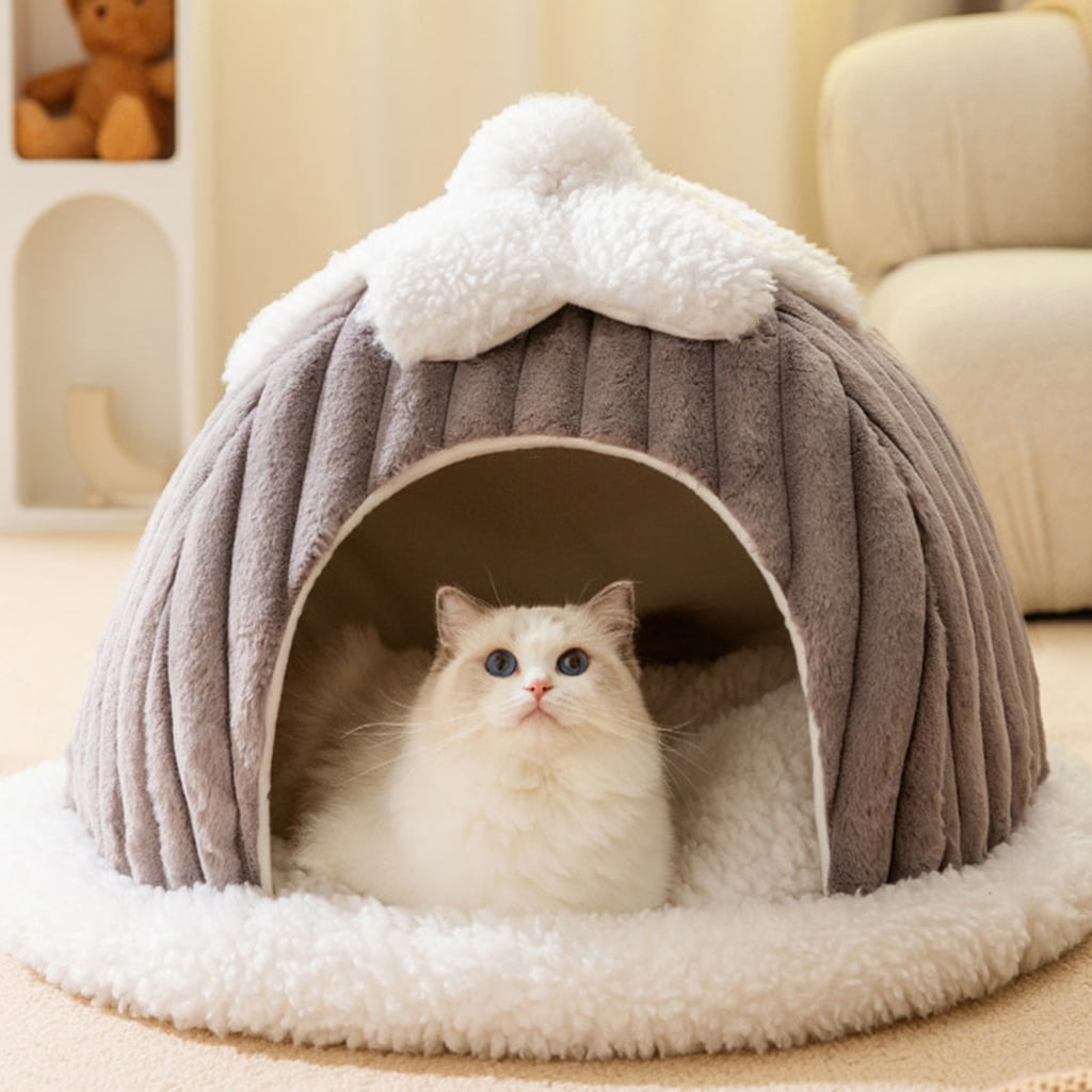 Necvior Cat Bed Deep Sleeping Bed Winter House Cute Pumpkin Shape Enclosed Pet Tent