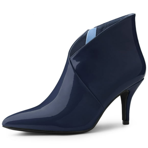Unique Bargains Women's Point Toe Patent Leather Stiletto Heel Ankle Boot