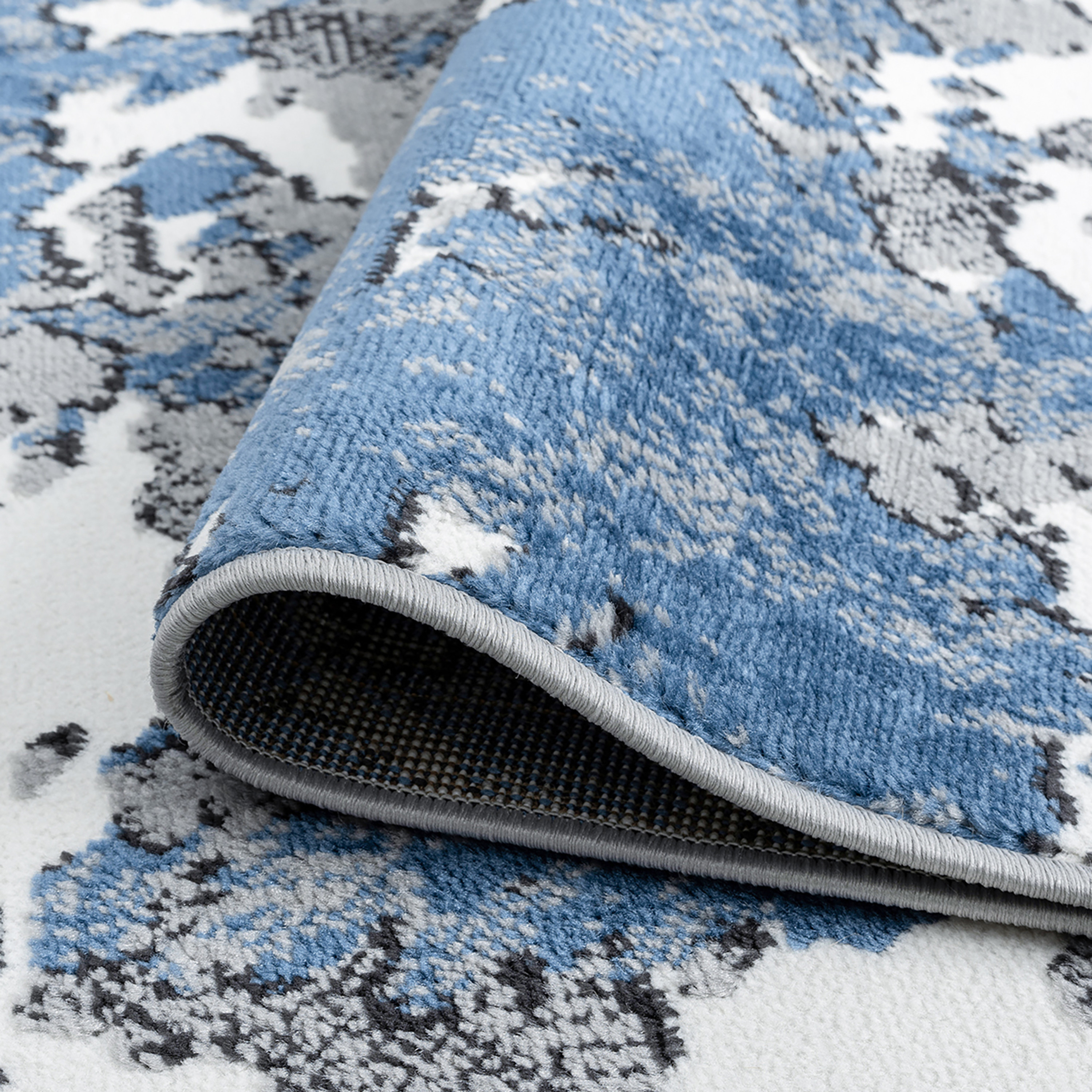 Contemporary 5x8 Area Rug (5'3'' x 7'3'') Abstract Blue, Gray Living Room Easy to Clean