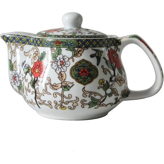 Small Porcelain Teapot, 9oz Tea Pot with Stainless Steel Infuser Classical Chinese Penoy Flower