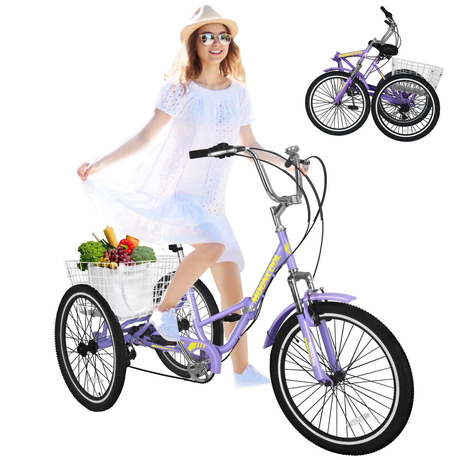 Slsy Adult Folding Tricycle for Adults, 7 Speed 20/24/26 inch 3 Wheels