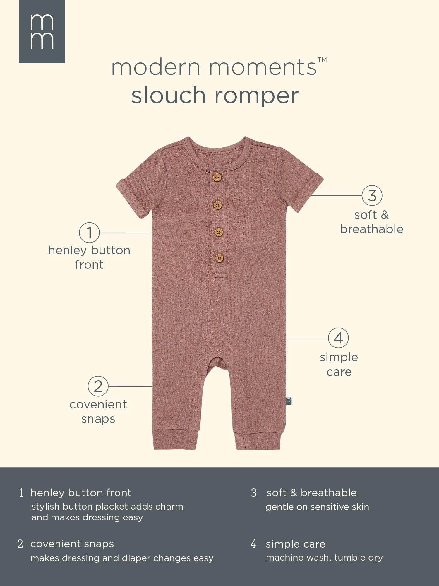 Modern Moments by Gerber Baby Boy Short Sleeve Slouch Romper, Sizes 0/3 Months - 24 Months