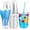 Blue, variant on 25 Pack 16 oz Clear Plastic Cups with Lids and Straws, Disposable Cold Drink Cups for Coffee, Smoothies, Juice, Milkshakes, Iced Tea, Round Bottom, Portable Beverage Cups