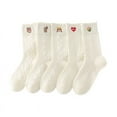 thumbnail image 1 of ER 5 pares de medias cosidas sin hueso, medias de tubo medio para niños, medias femeninas bordadas blancas, nuevas medias japonesas de algodón, medias femeninas de dibujos animados jk Rojo Verde, 1 of 5