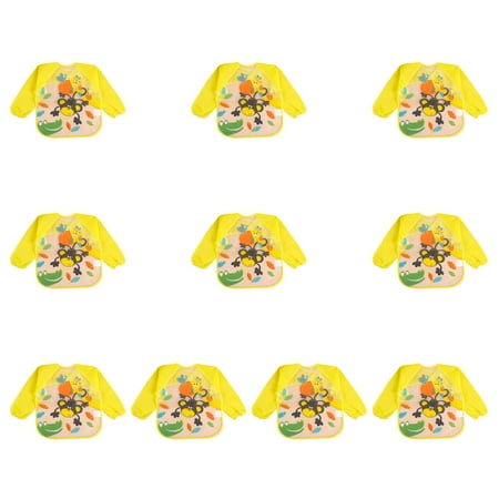 

wrea10pcs Lovely Baby Bibs Infant Long Sleeve Waterproof Baby Feeding Smock Children Plastic Coverall Bib Toddler Scarf