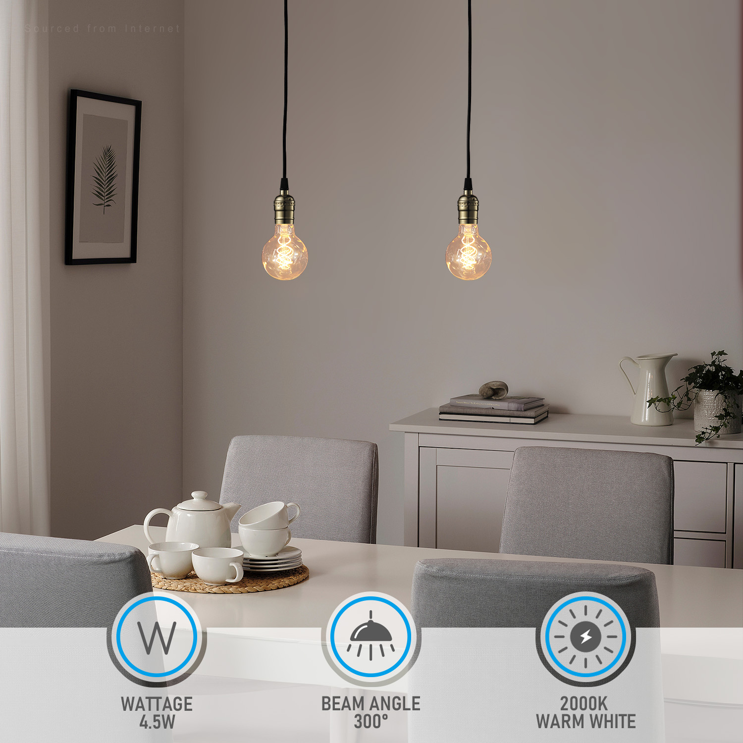 3 Pack G25 LED Globe Light Bulbs, Amber Glass, Dimmable, E26 Base Vintage Edison Bulb, 2000K Amber Light