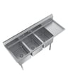 thumbnail image 5 of elkay foodservice 3 compartment sink, 48.5"x19.75" oa, 36" working height, 10x14 bowl, 10 deep, 10.75" backsplash, right 12 drainboards, 8" on center faucet hole, galvinized legs, adjustable feet, 16, 5 of 6