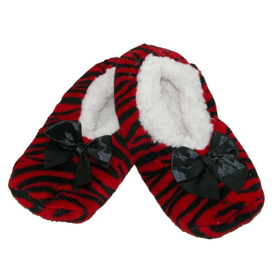 MeMoi Memoi Women's Zebra Sherpa Lined Slipper Sock