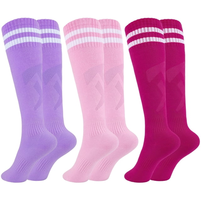 Glooarm Medias de fútbol para niños, 3 pares, algodón, hasta la rodilla