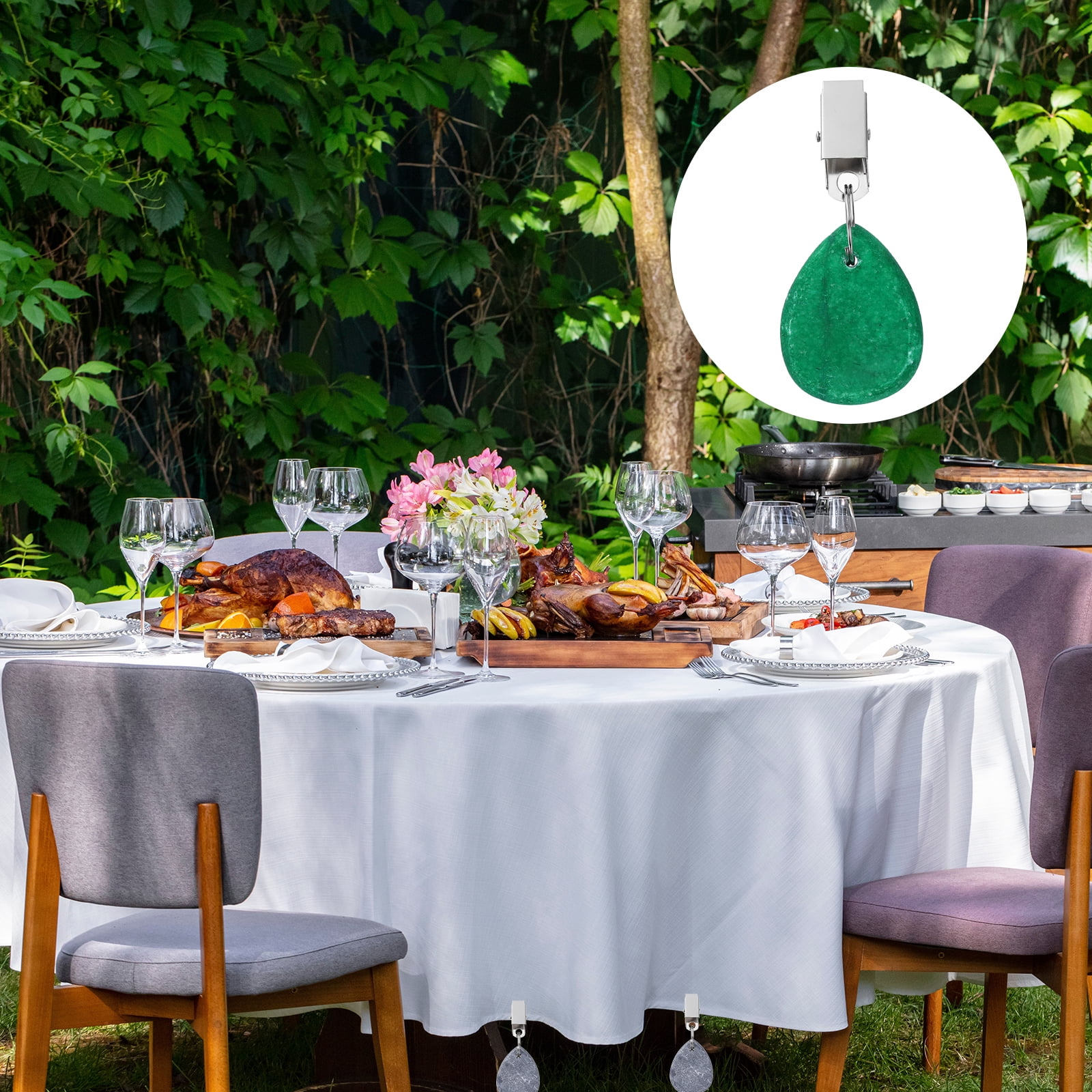 Unique Bargains Marble Tablecloth Weights with Metal Clip Green